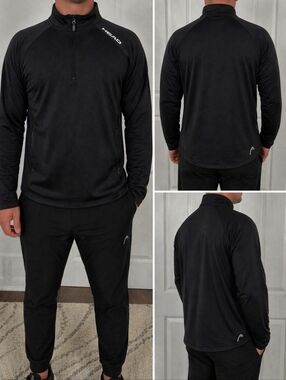 HEAD Men’s 1/4 Zip Pullover L Black Athletic Fleece Running Jacket